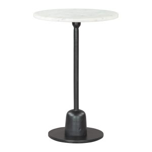 22" White and Black Distressed Marble and Aluminum Round Pedestal End Table