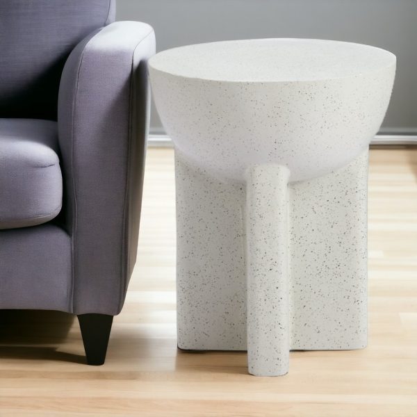 18" White Faux Stone Round Pedestal End Table - Image 2