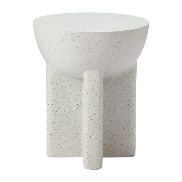 18" White Faux Stone Round Pedestal End Table - Image 3