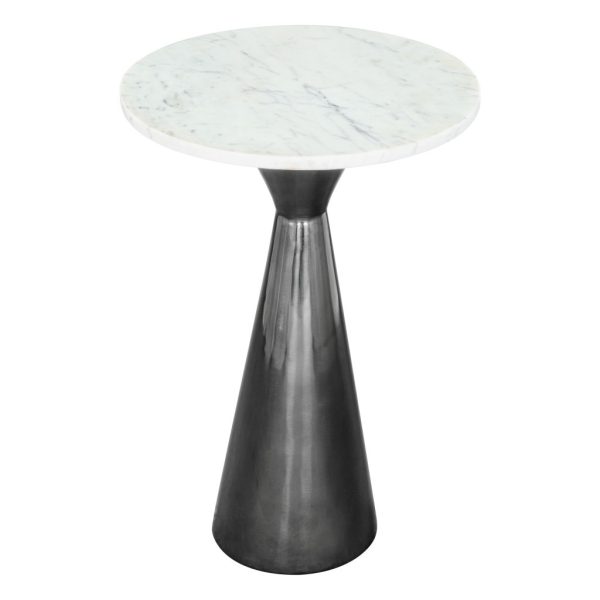 23" White And Black Marble And Steel Round Pedestal End Table - Image 3