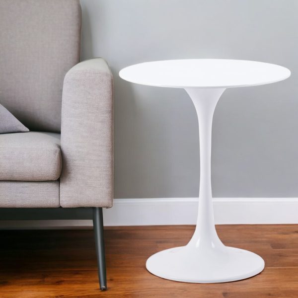 23" White Steel Round Pedestal End Table - Image 2