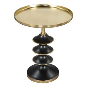 22" Gold And Black Iron Round Pedestal End Table