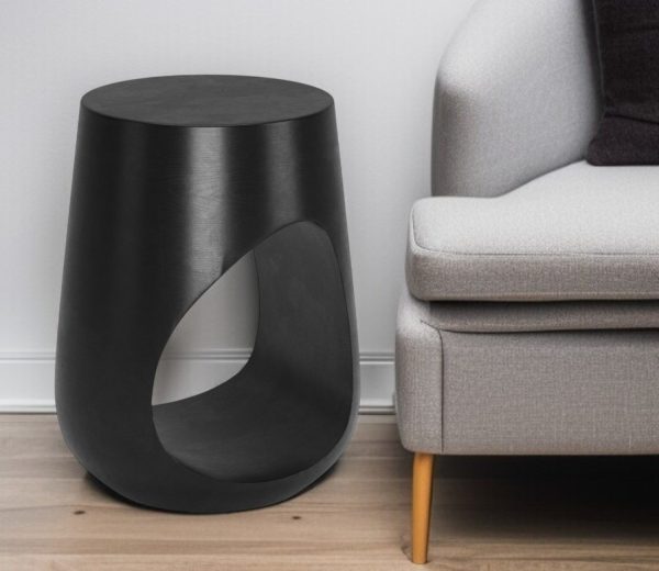18" Black Solid Wood Round Mod Geo End Table - Image 2