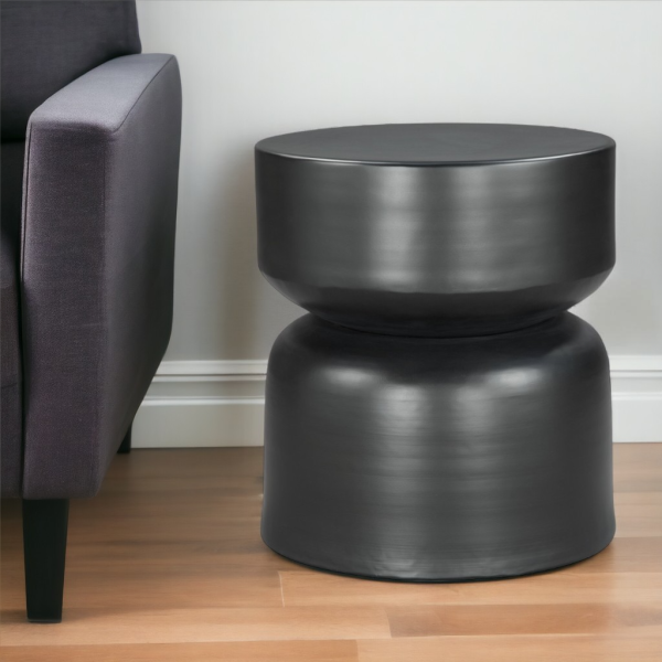 20" Black Iron Round Drum End Table - Image 2