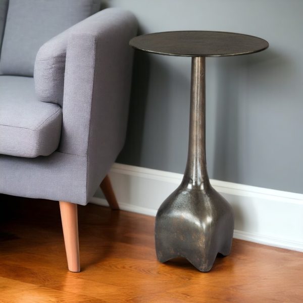 22" Charcoal Aluminum Round Pedestal End Table - Image 2