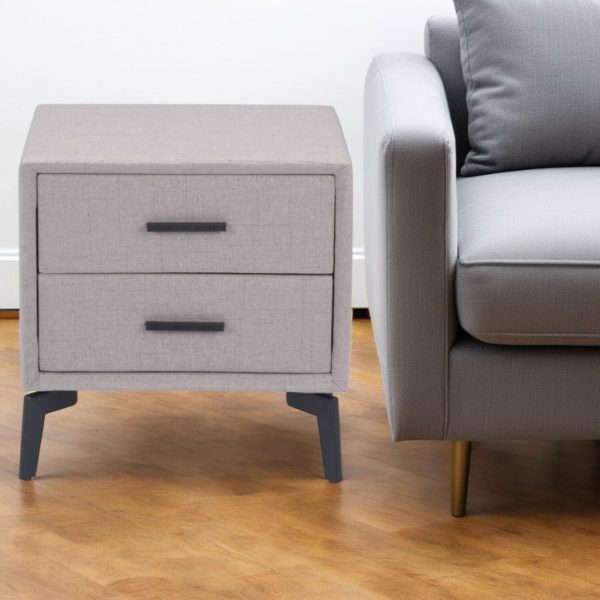 20" Gray and Black Fabric Wood and Steel End Table With Two Drawers - Image 2