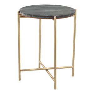 22" Gray and Gold Marble and Iron Round End Table