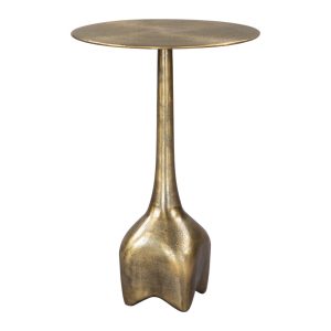 22" Antiqued Brass Distressed Aluminum Round Pedestal End Table