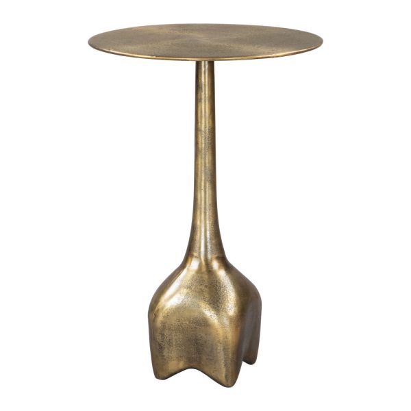 22" Antiqued Brass Distressed Aluminum Round Pedestal End Table