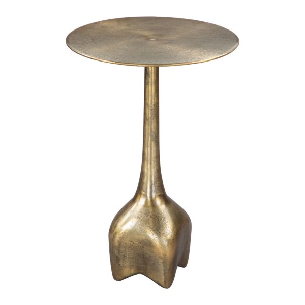 22" Antiqued Brass Distressed Aluminum Round Pedestal End Table - Image 3