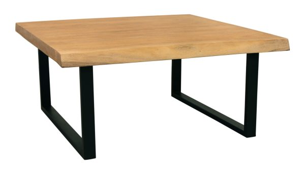 39" Natural And Black Solid Wood And Iron Square Distressed Coffee Table - Image 3
