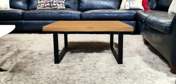 39" Natural And Black Solid Wood And Iron Square Distressed Coffee Table - Image 2