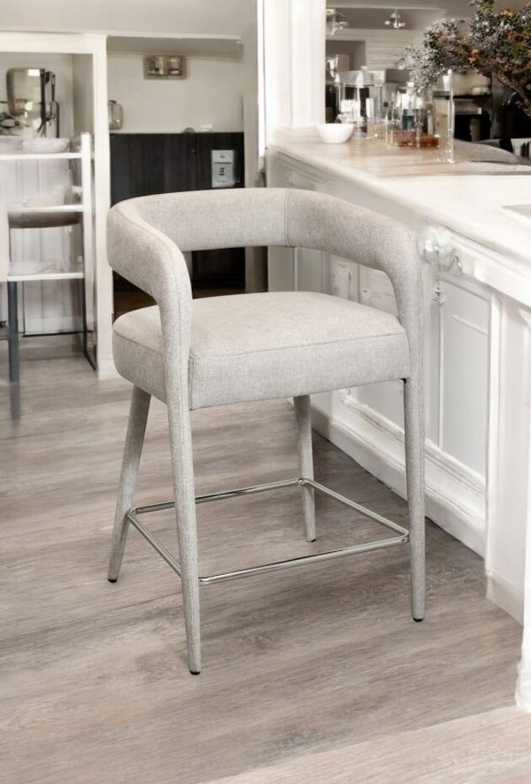 25" Ivory Metal and Fabric Low Back Counter Height Bar Chair - Image 2