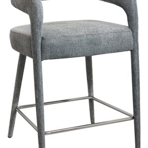 25" Gray Metal and Fabric Low Back Counter Height Bar Chair