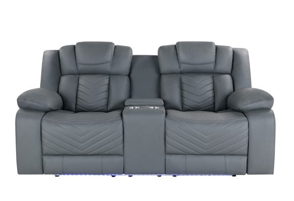 75" Light Gray Faux Leather Power Reclining Loveseat With Storage - Image 2