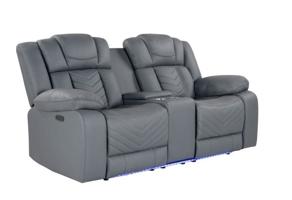 75" Light Gray Faux Leather Power Reclining Loveseat With Storage - Image 3