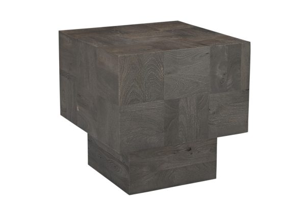 22" Gray Distressed Solid Wood Square Block End Table - Image 3