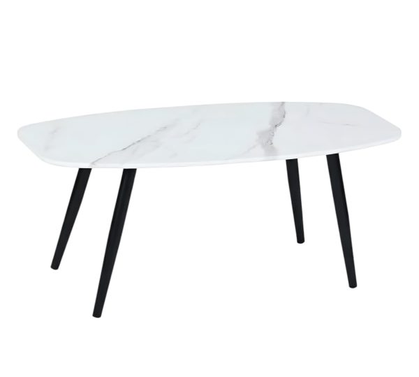 43" White and Black Faux Marble And Steel Coffee Table - Image 2