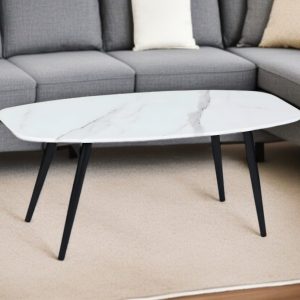 43" White and Black Faux Marble And Steel Coffee Table