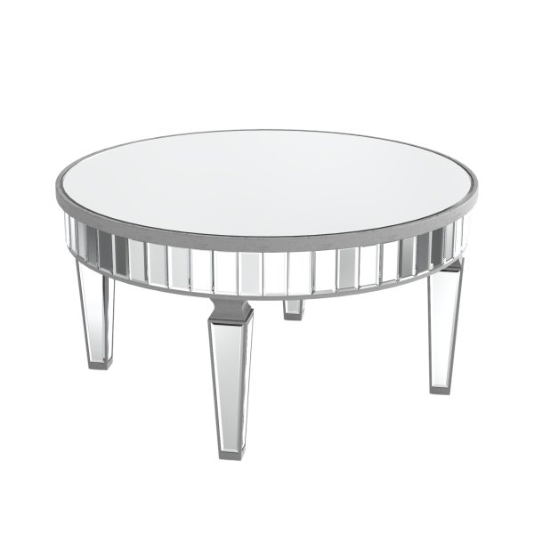 32" Silver Mirrored Glass Round Coffee Table - Image 2