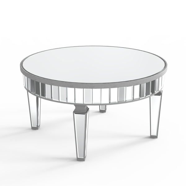 32" Silver Mirrored Glass Round Coffee Table - Image 3