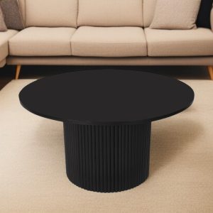 36" Black Solid Wood Round Pedestal Coffee Table