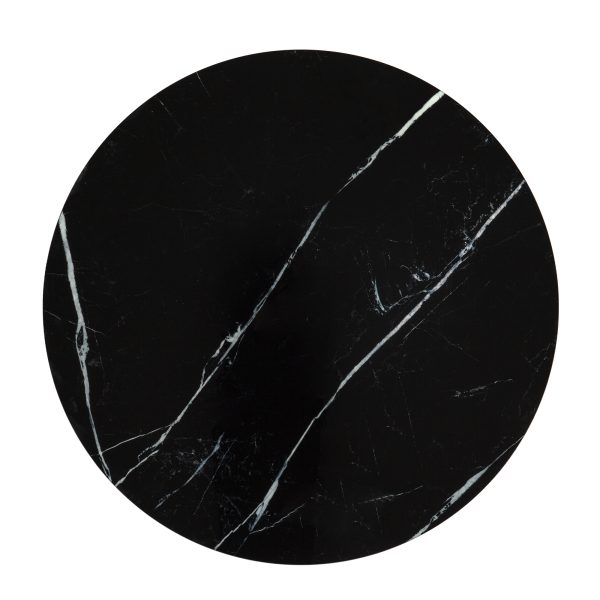 35" Silver And Black Mirrored Glass and Faux Marble Round Coffee Table - Image 3