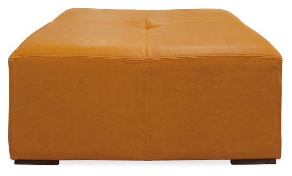 36" Orange Genuine Leather And Solid Wood Square Cocktail Table - Image 2