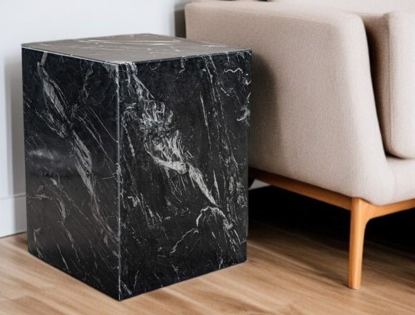 20" Black Marble Square Block End Table