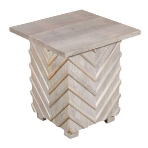 24" White Distressed Solid Wood Square End Table