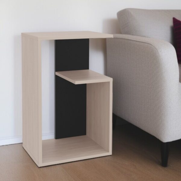 25" Off White And Black Wood Floor Shelf End Table With Two Shelves