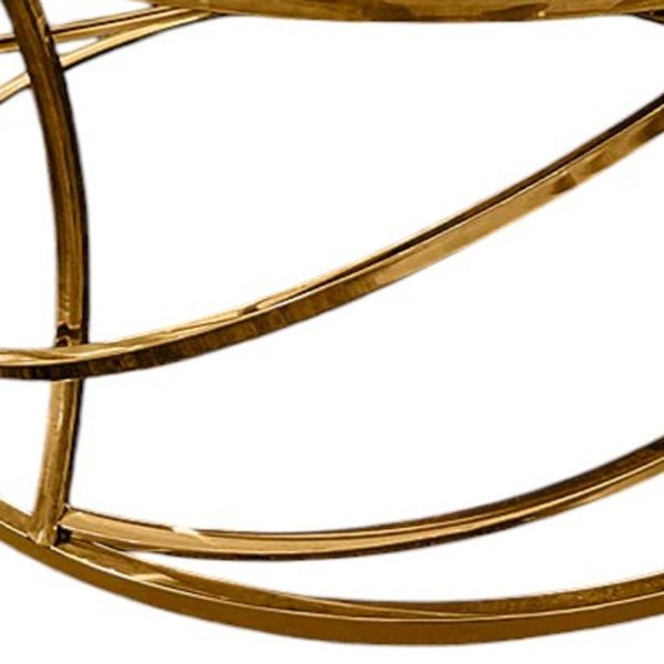 36" Silver and Gold Mirrored Glass Faux Crystal and Stainless Steel Round Frame Coffee Table - Image 3