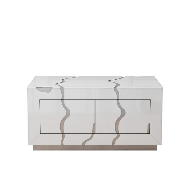 40" White And Silver Modern Abstract Wood Solid Base Coffee Table With Four Drawers - Image 2