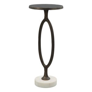 25" Bronze And White Aluminum Round Pedestal End Table