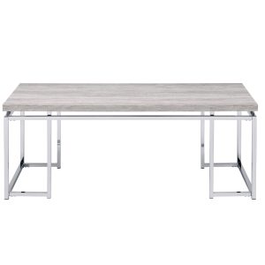 47" Oak and Silver Wood And Metal Frame Coffee Table