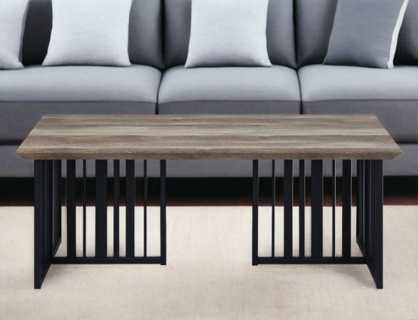47" Oak and Black Wood And Metal Distressed Frame Coffee Table - Image 2