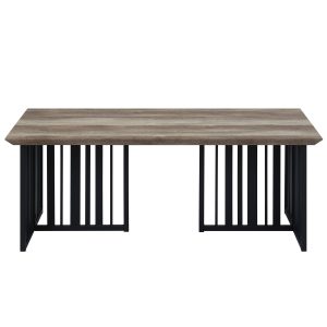 47" Oak and Black Wood And Metal Distressed Frame Coffee Table