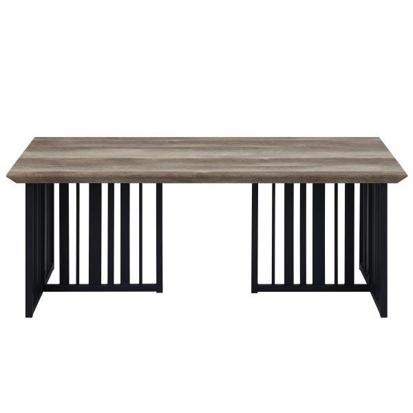 47" Oak and Black Wood And Metal Distressed Frame Coffee Table