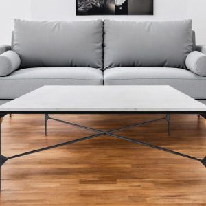 42" Black and White Genuine Marble And Iron Square Coffee Table