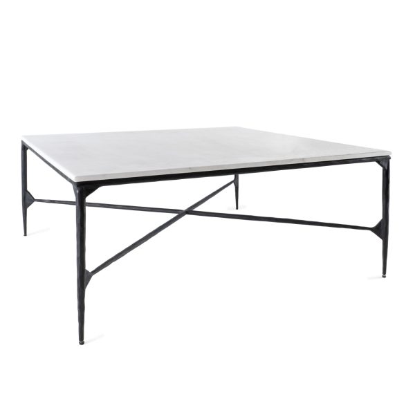 42" Black and White Genuine Marble And Iron Square Coffee Table - Image 2