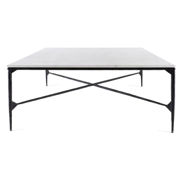 42" Black and White Genuine Marble And Iron Square Coffee Table - Image 3