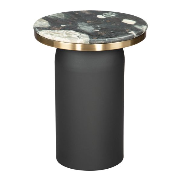 21" Black White And Gold Marble And Steel Round Pedestal End Table