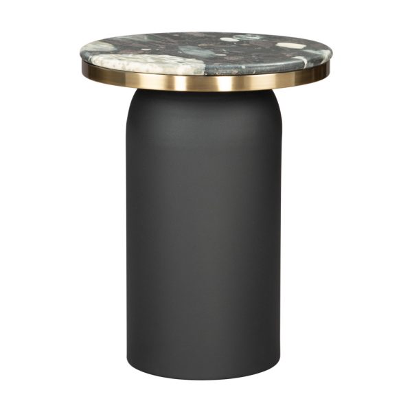 21" Black White And Gold Marble And Steel Round Pedestal End Table - Image 3