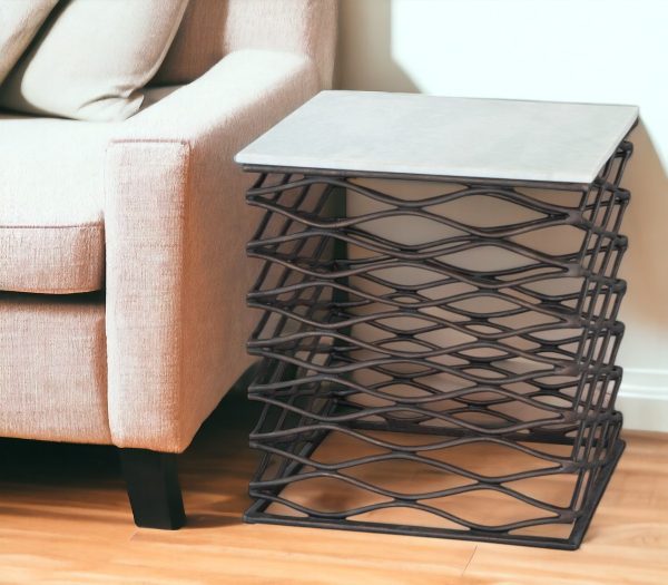 22" White And Bronze Marble And Aluminum Square Frame End Table - Image 2