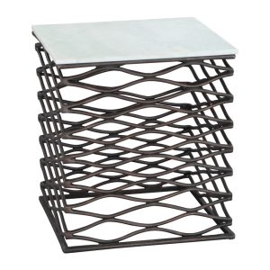 22" White And Bronze Marble And Aluminum Square Frame End Table