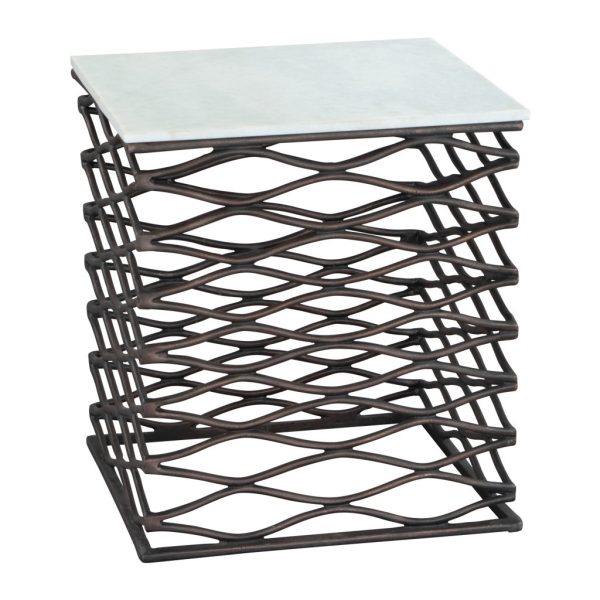 22" White And Bronze Marble And Aluminum Square Frame End Table