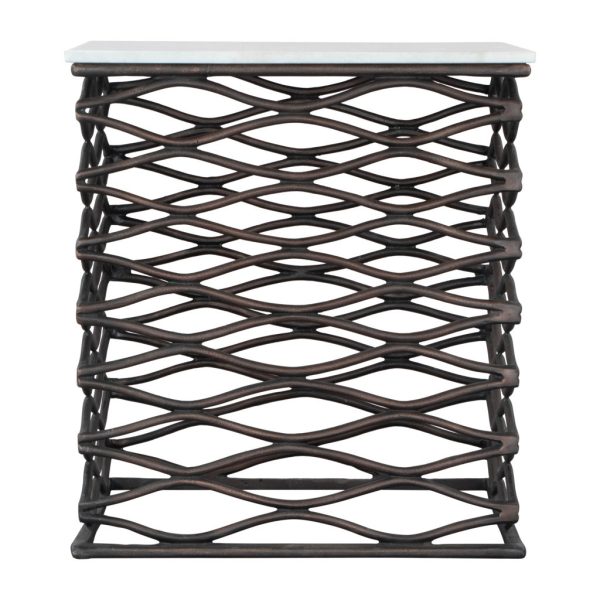 22" White And Bronze Marble And Aluminum Square Frame End Table - Image 3