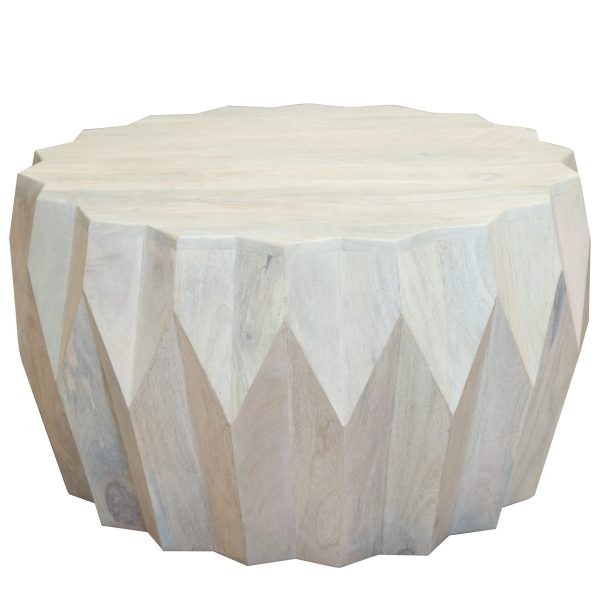 32" Off White Solid Wood Round Block Coffee Table - Image 2
