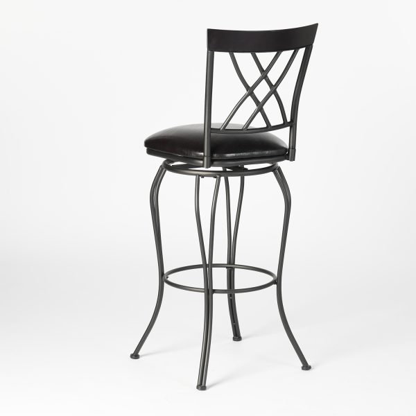 Set of Two " Black Iron and Faux Leather Bar Height Swivel Bar Chairs - Image 3